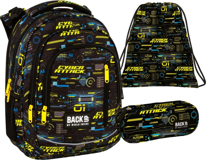 Set scolaire BackUP Cyber Attack 3-en-1 (sac à dos, trousse et sac)