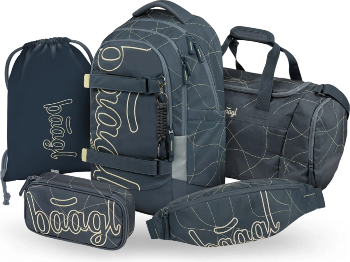 Baagl set scolaire 5 pcs Skate Max Wave – sac à dos, trousse, sac, sac de sport et banane (GRS)
