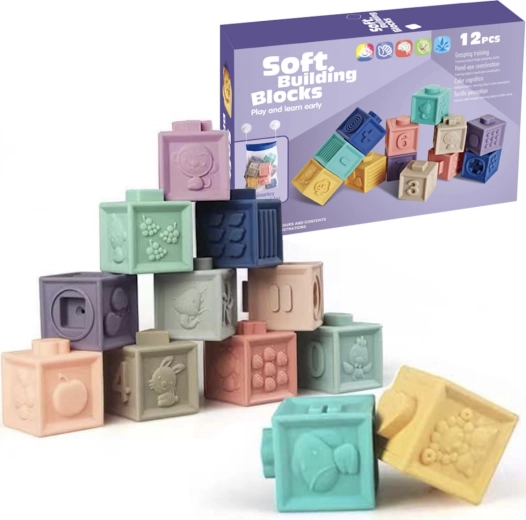 Blocs de construction souples avec chiffres, formes, animaux et fruits