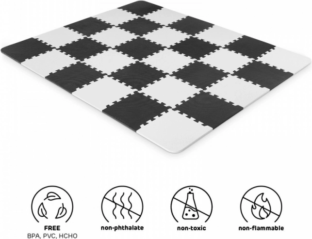 Tapis en mousse KINDERKRAFT Luno, noir et blanc, 30 pcs (29,5 × 29,5 cm)
