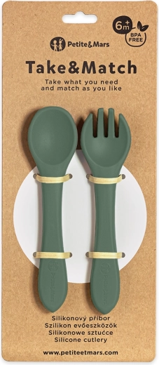Couverts en silicone pour enfants PETITE & MARS Take & Match Misty Green 6m+