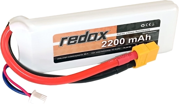 Batterie Redox LiPo 2200 mAh 7,4 V 40C avec connecteur XT-60