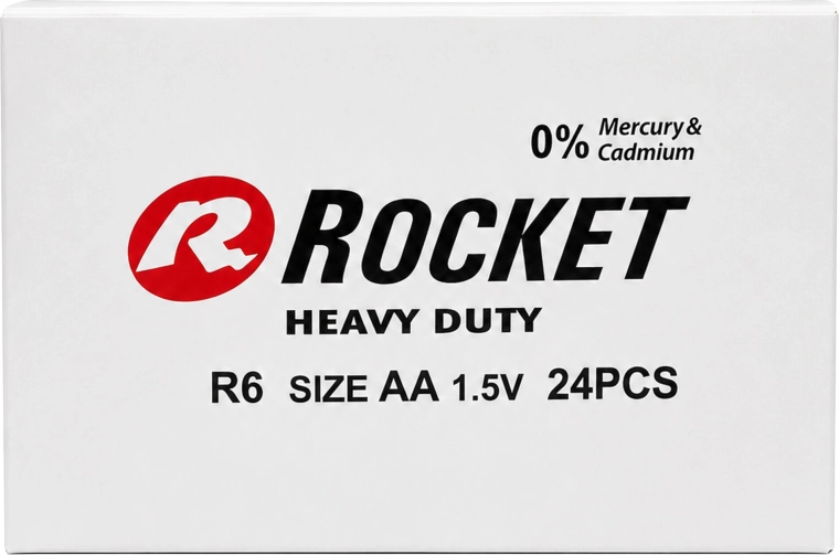 Piles Rocket AA (R6) 1,5 V zinc-carbone – lot de 24 pcs (6×4)