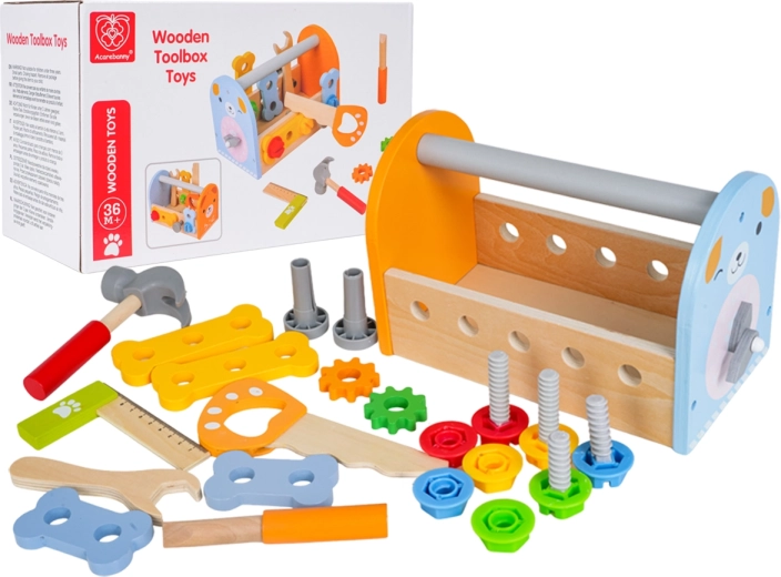Ensemble d’outils en bois pour enfants avec boîte et horloge