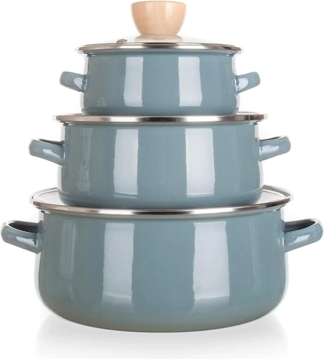 Ensemble de casseroles émaillées Natural Olive, 6 pièces