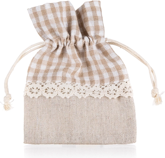 Pochette décorative en coton avec motif à carreaux beige clair 10 × 13 cm