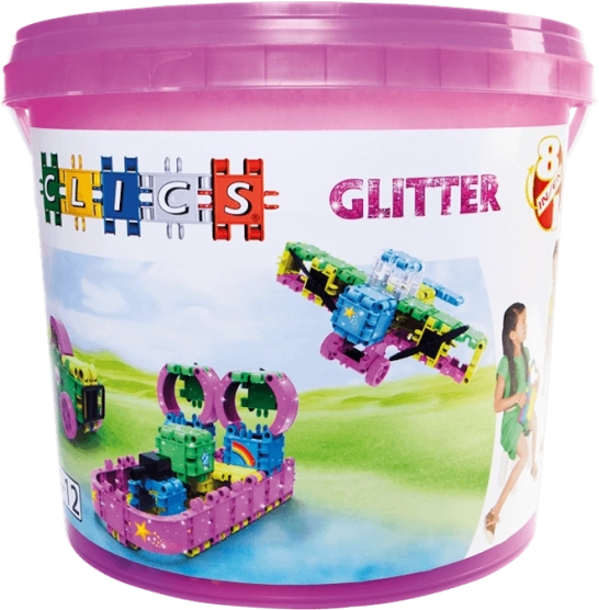 Clics Glitter – jeu de construction en seau 8-en-1 – 175 pièces