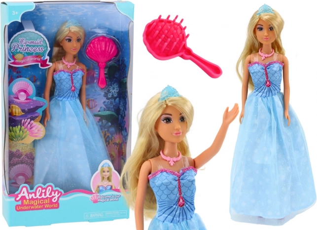 Poupée ANLILY princesse des mers avec robe bleue et brosse