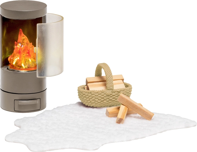 Cheminée Lundby avec accessoires pour maison de poupées