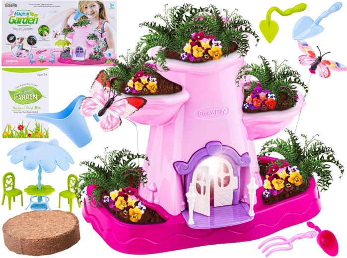 Set de jardinage rose pour enfants avec maison de poupée et arrosoir