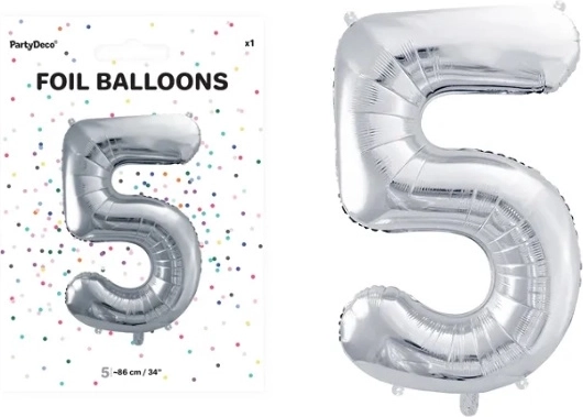 Ballon en aluminium chiffre 5 argenté 86 cm