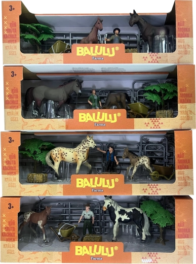 Grand coffret de jeu Balulu avec chevaux au pâturage, soigneur et accessoires - 1 pièce