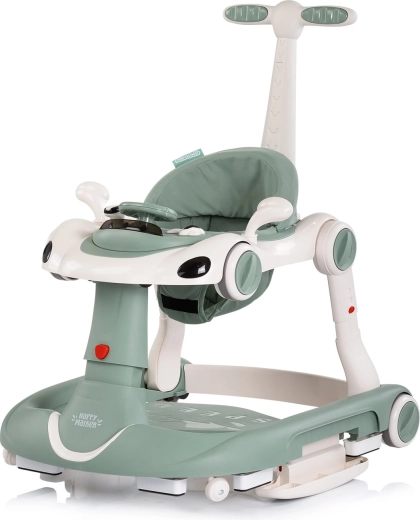 Trotteur interactif 5‑en‑1 pour enfants avec poignée et auvent – basilic