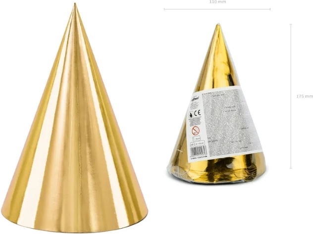 Chapeaux de fête dorés 16 cm