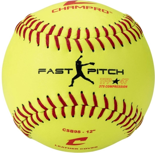 Balle de softball fastpitch CHAMPRO 12" jaune en cuir - 1 pièce