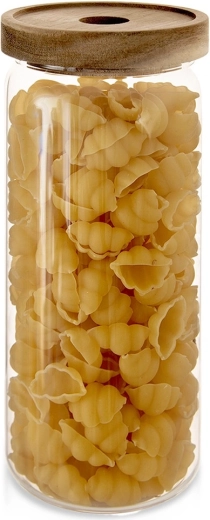 Bocal en verre pour denrées sèches avec couvercle en bois et joint 1,6 l