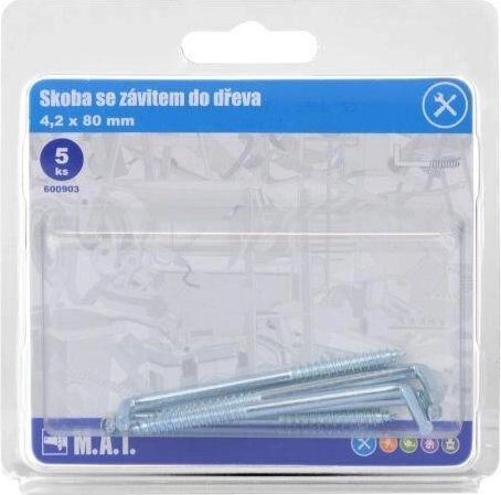 Crochet à vis pour bois 80 × 4,2 mm, zingué, 5 pcs