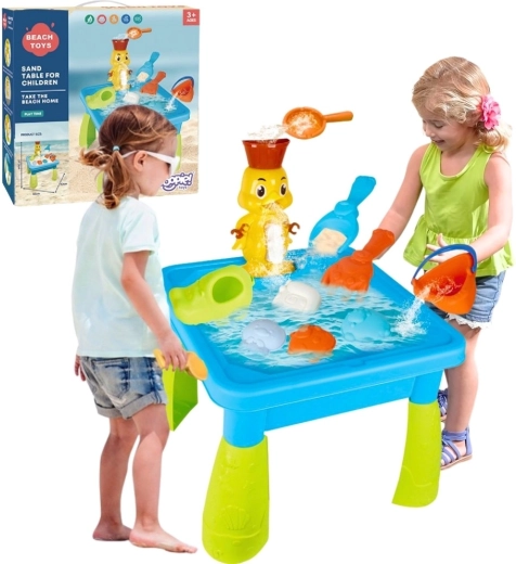 Table eau et sable 2‑en‑1 Woopie avec petit canard et cascade, 9 accessoires