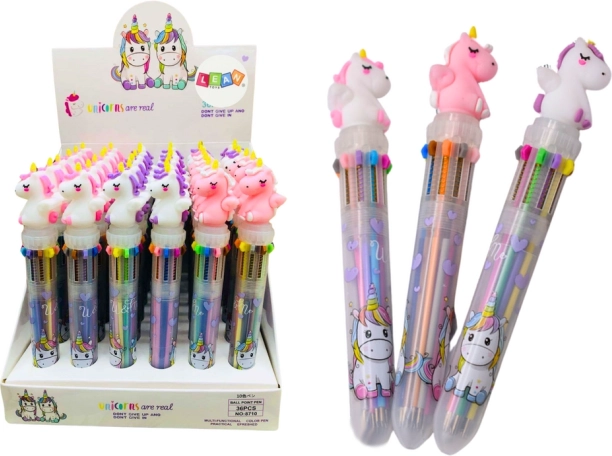 stylo bille multicolore licorne, automatique, 10 couleurs