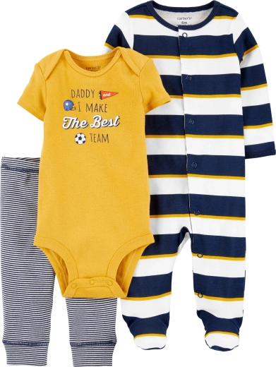 Ensemble 3 pièces Carter’s pour garçon « daddy » – combinaison, body manches courtes et pantalon de survêtement (taille 46)