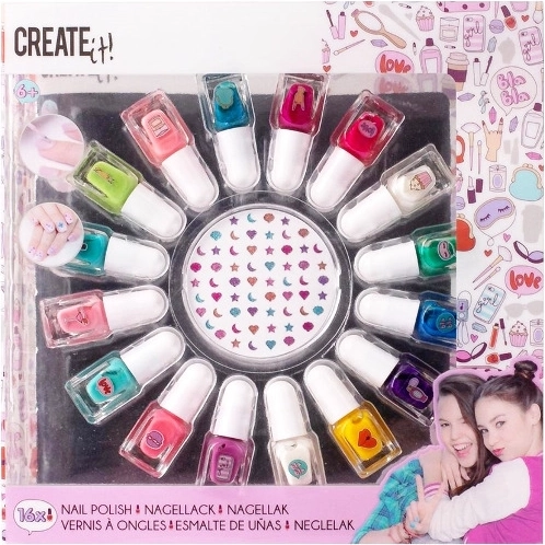 Create It! vernis à ongles – set de 16 couleurs avec décorations