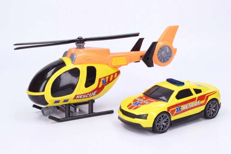 Hélicoptère de secours avec effets et voiture