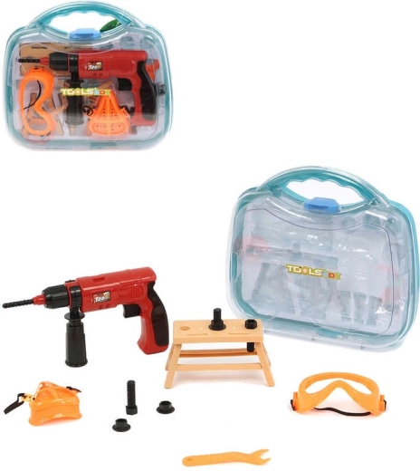 Ensemble d’outils en plastique pour enfants avec perceuse dans une mallette