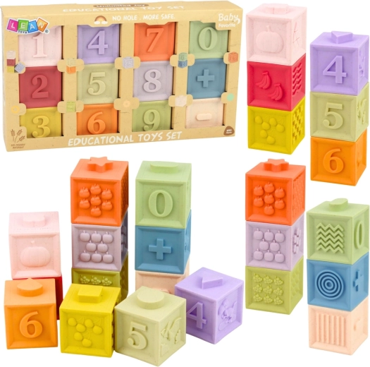 Cubes en caoutchouc sensoriels avec chiffres et textures, 12 pièces