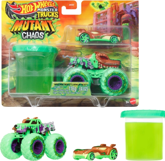 Hot Wheels Monster Truck Mutant Chaos avec 2 véhicules et slime - 1 pièce