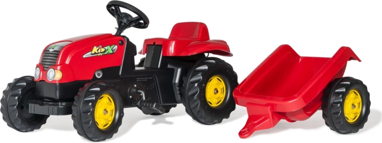 Tracteur à pédales Rolly Toys Rolly Kid-X avec remorque rouge