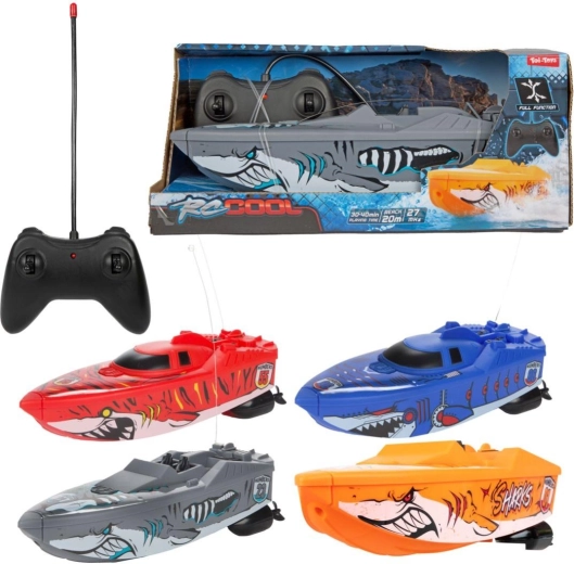 Bateau à moteur RC télécommandé 27 MHz avec motif requin