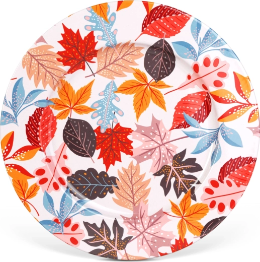 Plateau métallique d’automne avec motif de feuilles, 33 cm