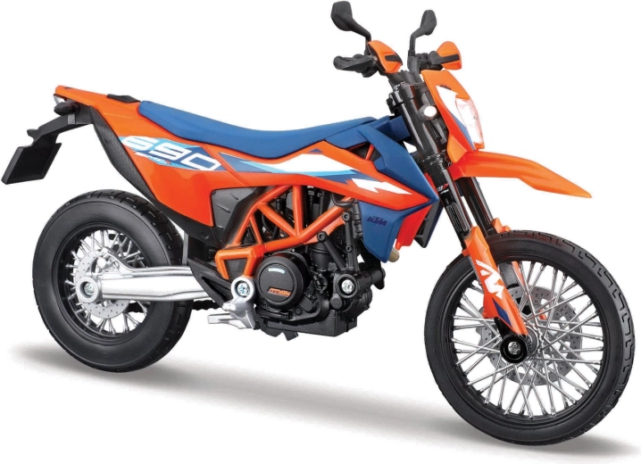 Maisto modèle de moto 1:12 KTM 690 SMC R (2023) avec béquille – orange‑bleu