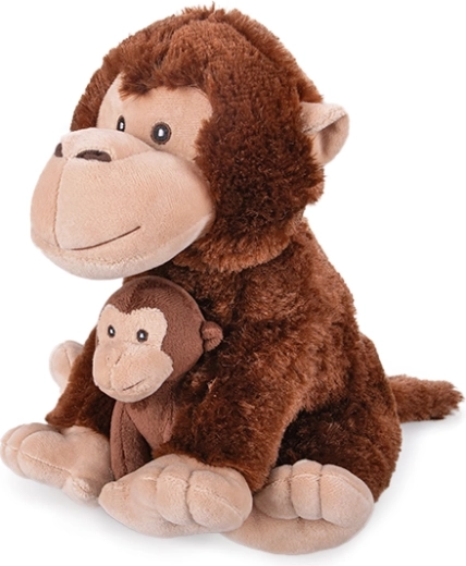 Singe en peluche avec son petit – jouet câlin assis