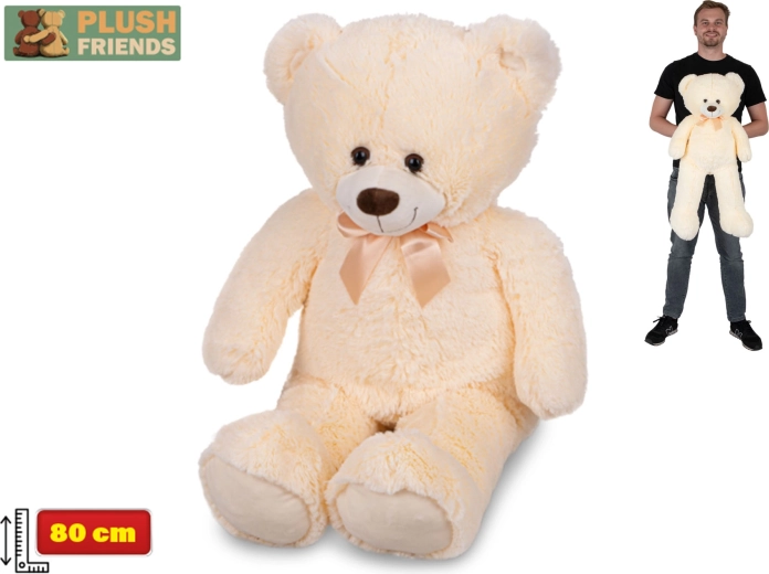 Ours en peluche 80 cm beige avec nœud