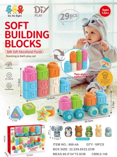 Ensemble de cubes souples avec lettres et locomotive