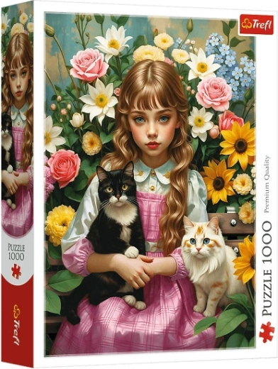 Puzzle Trefl « Fille avec des chats » 1000 pièces