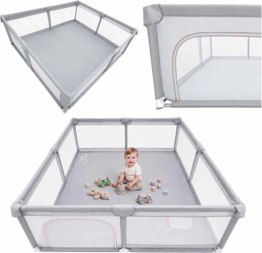 Parc pliable pour enfant avec entrée latérale zippée 180 × 200 cm, gris