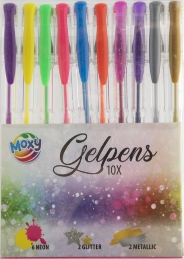 Moxy lot de 10 stylos gel – métallisés, pastels et néon