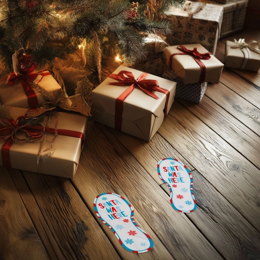 Autocollant de Noël en forme de traces « Santa was here » 25 × 10 cm – 2 pièces