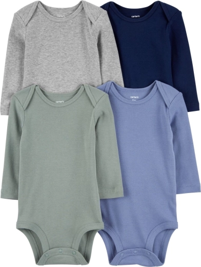 Carter’s lot de bodies à manches longues pour garçons, bleu/vert/gris, 4 pcs, taille 56