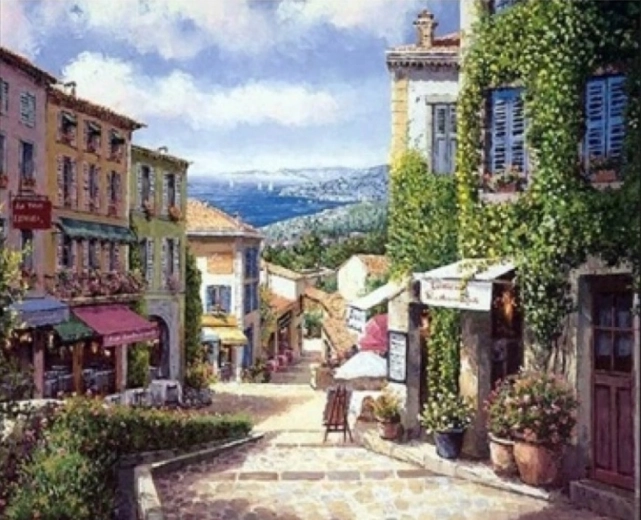 Norimpex Peinture par numéros Rue au bord de la mer 40 × 50 cm