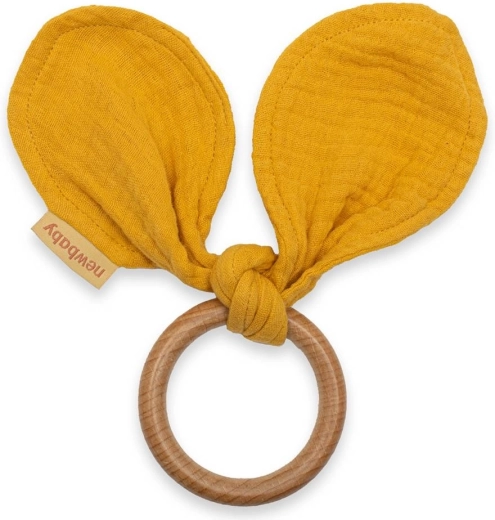 Anneau de dentition avec lange en mousseline New Baby Ears moutarde