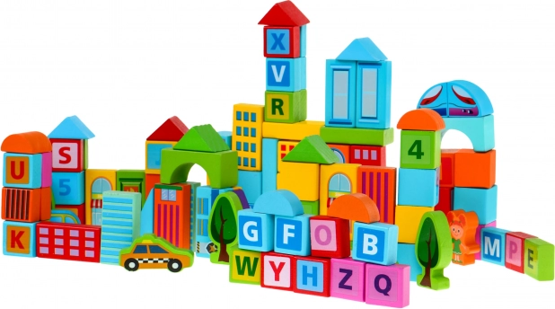 Blocs de construction en bois Ville 100 pièces pour enfants 3+