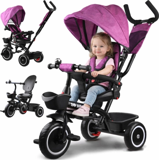 Tricycle pour enfant 3‑en‑1 avec auvent TINY BIKE – Rose