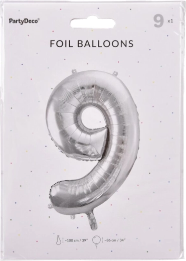 Ballon en aluminium chiffre 9 argenté 86 cm