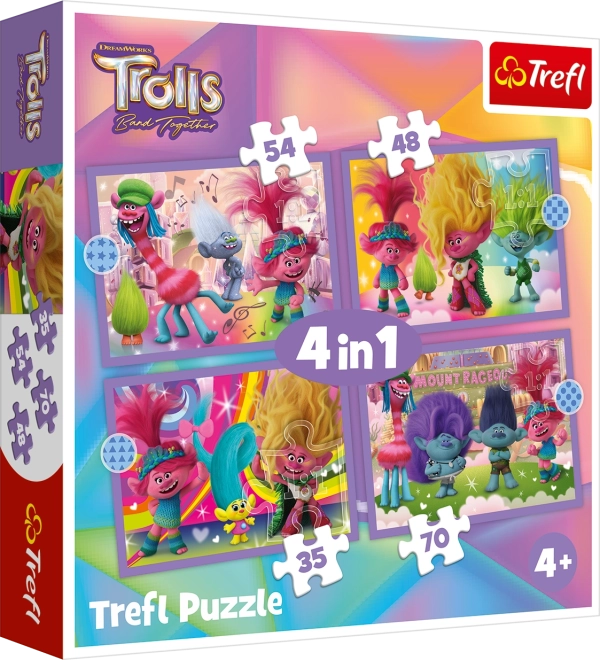 Puzzle Trefl Trolls 3 : Aventures colorées 4-en-1 (35, 48, 54, 70 pièces)