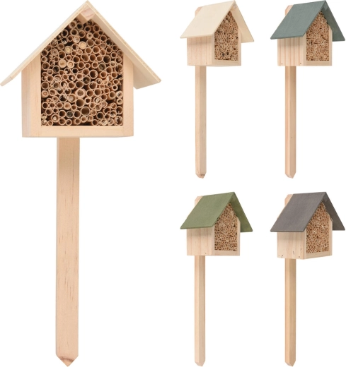 Hôtel à insectes en bois avec tige 29 cm, assortiment de couleurs 11,5 × 10 × 6,5 cm