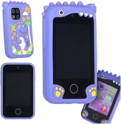 Smartphone tactile pour enfants avec appareil photo et caméra, microSD 8 Go, dinosaure bleu