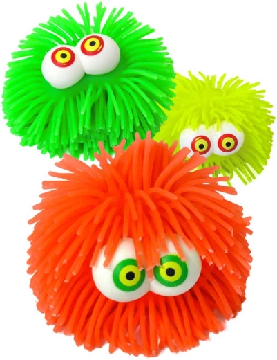 Balle molle en caoutchouc à presser avec picots, lumière et grands yeux 8 cm - 1 pièce
